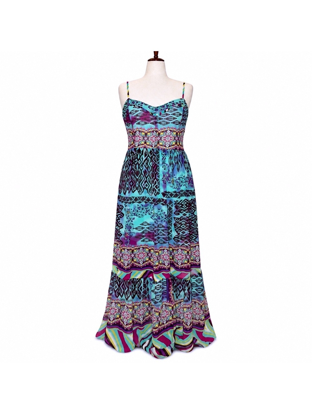 Betsey Johnson Boho Mixed Print Tiered Maxi Dress Size 12
